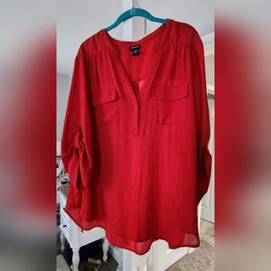 Red pullover semi sheer georgette blouse